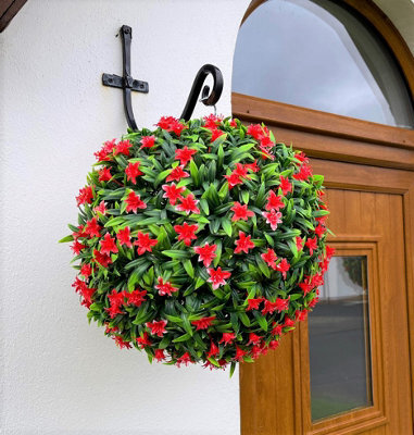 Best Artificial 38Cm Red Lily Hanging Basket Flower Topiary Ball - Suitable For Outdoor Use - Weather & Fade Resistant - image 1