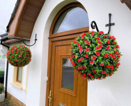 Best Artificial 38Cm Red Lily Hanging Basket Flower Topiary Ball - Suitable For Outdoor Use - Weather & Fade Resistant - thumbnail 3