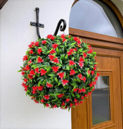 Best Artificial 38Cm Red Lily Hanging Basket Flower Topiary Ball - Suitable For Outdoor Use - Weather & Fade Resistant - thumbnail 1