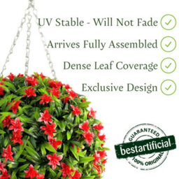 Best Artificial 38Cm Red Lily Hanging Basket Flower Topiary Ball - Suitable For Outdoor Use - Weather & Fade Resistant - thumbnail 4
