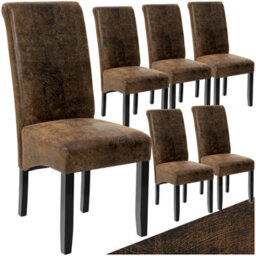 Tectake Set Of 6 Dining Chair - Ergonomic Seat Shape, High Backrest, Padded, Faux Leather  - Antique Brown