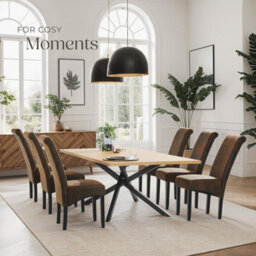 Tectake Set Of 6 Dining Chair - Ergonomic Seat Shape, High Backrest, Padded, Faux Leather  - Antique Brown - thumbnail 8