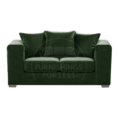 Furnishings For Less UK Ella Boxed Arm Plush Velvet  Fabric 2 Seater Sofa   Green