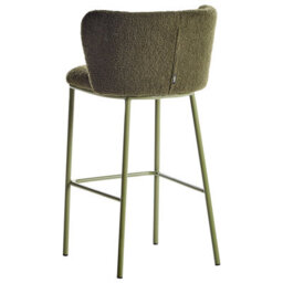 Wyld And Coco Set Of 2 Dark Green Boucle Bar Chairs With Black Metal Legs, Armless Curved Backrest Modern Dining Stools - thumbnail 7