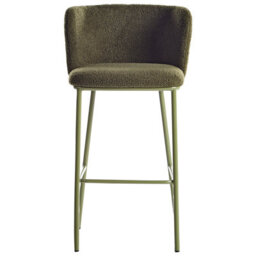 Wyld And Coco Set Of 2 Dark Green Boucle Bar Chairs With Black Metal Legs, Armless Curved Backrest Modern Dining Stools - thumbnail 6