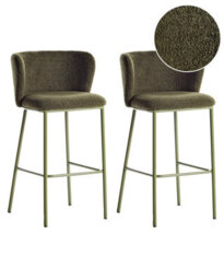 Wyld And Coco Set Of 2 Dark Green Boucle Bar Chairs With Black Metal Legs, Armless Curved Backrest Modern Dining Stools - thumbnail 3