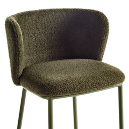 Wyld And Coco Set Of 2 Dark Green Boucle Bar Chairs With Black Metal Legs, Armless Curved Backrest Modern Dining Stools - thumbnail 8