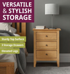 Hallowood Furniture Aston 3 Drawer Bedside Table - thumbnail 5