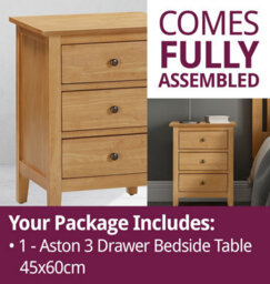 Hallowood Furniture Aston 3 Drawer Bedside Table - thumbnail 7