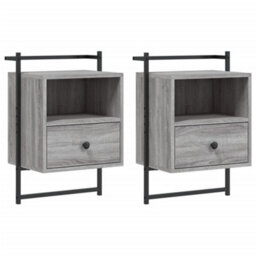 Berkfield Bedside Cabinets Wall-Mounted 2 Pcs Grey Sonoma 40X30X61 Cm Engineered Wood - thumbnail 2