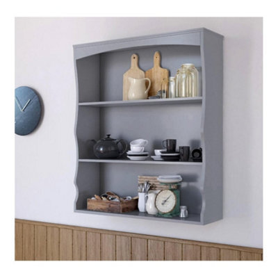 Home Source Polar Kitchen Wall Mounted 3 Shelves Painted Grey - image 1
