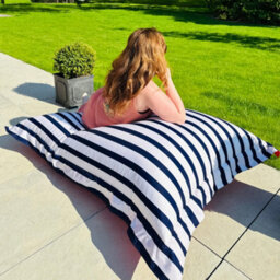 rucomfy Beanbags Rucomfy Adults Squarbie Bean Bag - Indoor Or Outdoor Bean Bag Lounger Chair Navy Striped Print - thumbnail 2