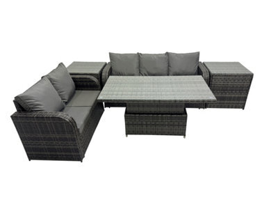 Fimous Rattan Garden Furniture Dining Set 5-Seater Patio Height Adjustable Rising Lifting Table Sofa Set With 2 Side Table - image 1