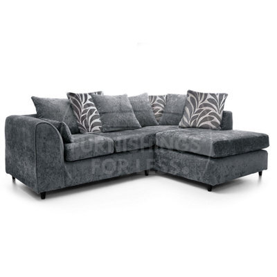 Furnishings For Less UK Zina Grey Chenille L Shaped 3 To 4 Seater Corner Sofa Scatter Back - Right Hand Facing - image 1