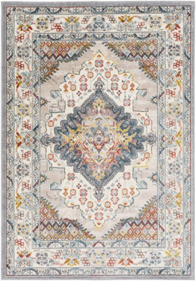 Livabliss Ankara-Vintage Grey Taupe Blue Traditional Boho Living Dining Bedroom Rug 140 X 200 Cm Easy Care, Non Shedding - image 1