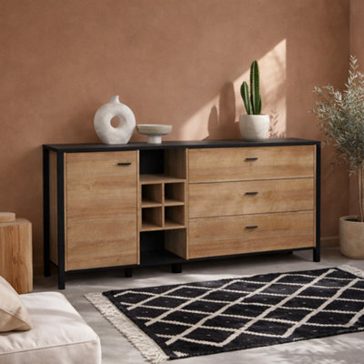 Wyld Haus Egtved Large Sideboard In Black And Natural Oak Effect, 1 Door 3 Drawers - image 1