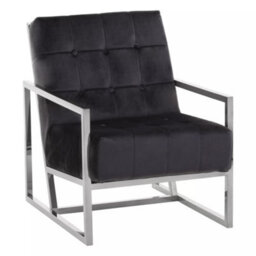 Orsina Black Velvet Arm Chair, Comfortable Armchair With Button Tufting, Velvet Upholstery Lounge Chair For Home - thumbnail 2