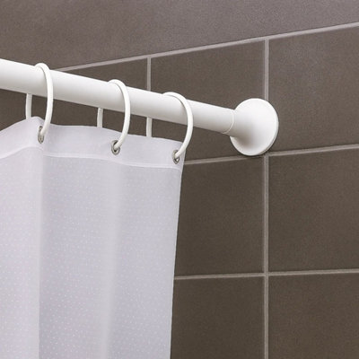 White Telescopic Tension Shower Curtain Rail Track - Pole Extends 75 - 210Cm - image 1