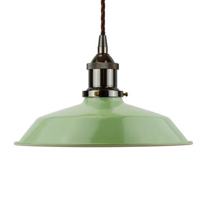 Mint Green Small Trinity Metal Painted Dome Pendant Light With Black Nickel Lamp Holder And Brown Twisted Cable - Se Home - image 1