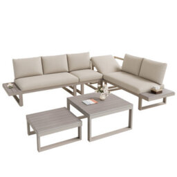 Btm 5To6 Seater Garden Lounge Set, Iron Frame, 6Topiece, Reclining Seats, 2 Wpc Tables, Beige/khaki - thumbnail 9