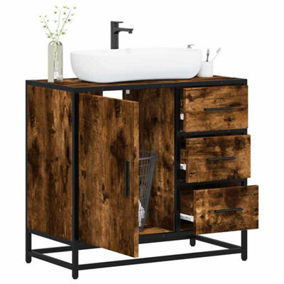 Berkfield Bathroom Sink Cabinet Smoked Oak 65X33X60 Cm Engineered Wood - image 1