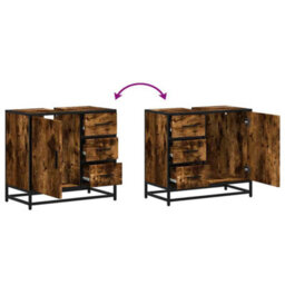 Berkfield Bathroom Sink Cabinet Smoked Oak 65X33X60 Cm Engineered Wood - thumbnail 9