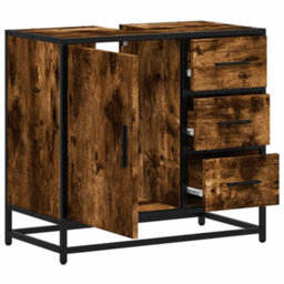 Berkfield Bathroom Sink Cabinet Smoked Oak 65X33X60 Cm Engineered Wood - thumbnail 6