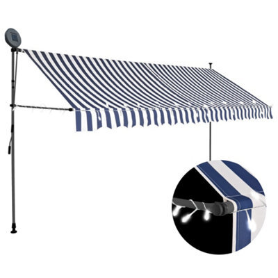 Berkfield Manual Retractable Awning With Led 350 Cm Blue And White - image 1