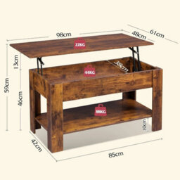 Quick Assembly Rustic Oak Coffee Table With Silent Lift - thumbnail 2