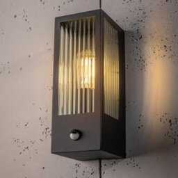 CGC Lighting Cgc Outdoor Outside Security Wall Light Bevelled Glass Black E27 Pir Motion Sensor Porch