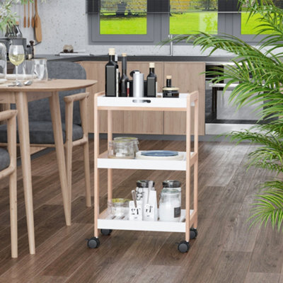 Homcom Mobile Serving Trolley Kitchen Cart Pine Wood Rolling Wheels White - image 1