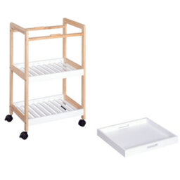 Homcom Mobile Serving Trolley Kitchen Cart Pine Wood Rolling Wheels White - thumbnail 9
