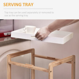Homcom Mobile Serving Trolley Kitchen Cart Pine Wood Rolling Wheels White - thumbnail 5