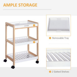 Homcom Mobile Serving Trolley Kitchen Cart Pine Wood Rolling Wheels White - thumbnail 4