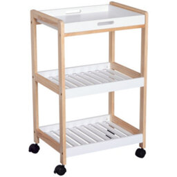 Homcom Mobile Serving Trolley Kitchen Cart Pine Wood Rolling Wheels White - thumbnail 2