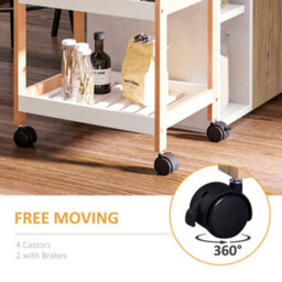 Homcom Mobile Serving Trolley Kitchen Cart Pine Wood Rolling Wheels White - thumbnail 7