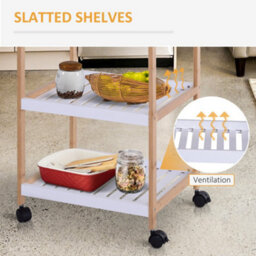 Homcom Mobile Serving Trolley Kitchen Cart Pine Wood Rolling Wheels White - thumbnail 6