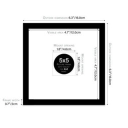 "5X5"" Black Picture Frame - 5X5"" Square Frame With 2X2"" Mount For 5X5""/2X2"" Pictures Art Deco Style Room Decor, 1 Pack" - thumbnail 2