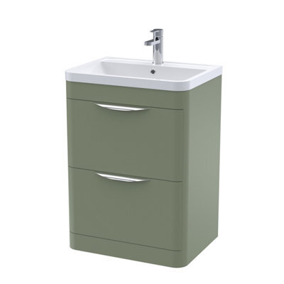 Balterley Aldershawe Contemporary Floor Standing 2 Drawer Bathroom Vanity Unit & Polymarble Basin, Satin Green, 600mm - image 1