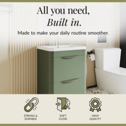Balterley Aldershawe Contemporary Floor Standing 2 Drawer Bathroom Vanity Unit & Polymarble Basin, Satin Green, 600mm - thumbnail 2