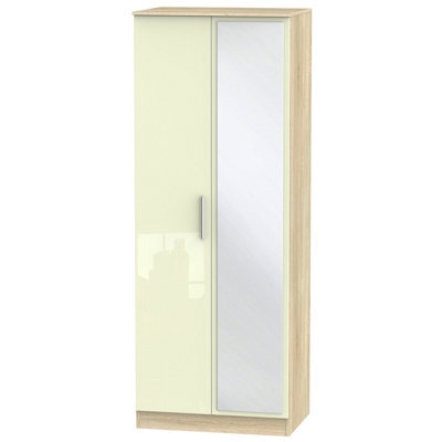 Trent Tall Mirrored Wardrobe In Cream & Bardolino Oak (Ready Assembled)