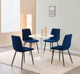 Mof Dining Chairs Set Of 4 Velvet Dining Chair With Padded Seat And Backrest, Sturdy Metal Legs Navy Check - thumbnail 2