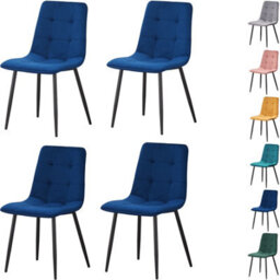 Mof Dining Chairs Set Of 4 Velvet Dining Chair With Padded Seat And Backrest, Sturdy Metal Legs Navy Check
