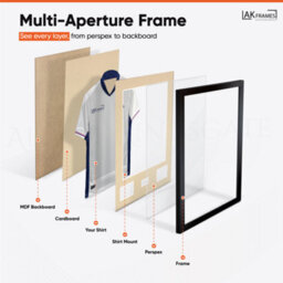 "AK Frames 77.5X58.5Cm Matte Black Shirt Frame With Ivory Mount -49X42.5Cm Shirt Window -5X.3.5"" Photos - 7.5X4.5Cm Name Plate" - thumbnail 5