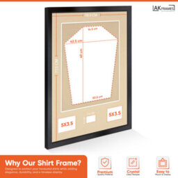"AK Frames 77.5X58.5Cm Matte Black Shirt Frame With Ivory Mount -49X42.5Cm Shirt Window -5X.3.5"" Photos - 7.5X4.5Cm Name Plate" - thumbnail 3