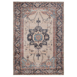 Loomed Vintage Medallion Cotton Chenille Rug Beige Navy Blue Machine Washable 160Cm X 230Cm - thumbnail 8