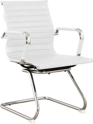 Evre Cantilever Boardroom White Faux Leather Desk Chair With Chrome Finish - image 1