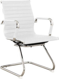 Evre Cantilever Boardroom White Faux Leather Desk Chair With Chrome Finish - thumbnail 1
