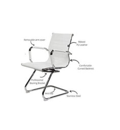 Evre Cantilever Boardroom White Faux Leather Desk Chair With Chrome Finish - thumbnail 4