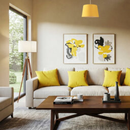 Happy Homewares Yellow Cotton Fabric 12Inch Drum Lampshade With White Cotton Inner - thumbnail 7